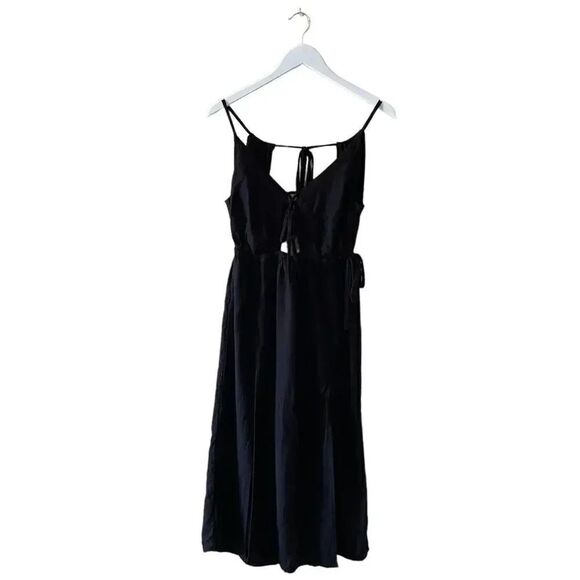O’Neill Viscose Black Front Tie Straps  Slits Flowy Beach Maxi Womens Dress SZ S - Picture 11 of 16